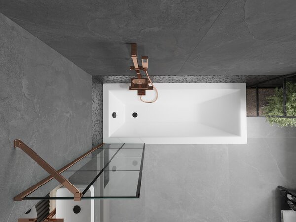 Mexen Next, vanová zástěna 1-křídlová 50 x 150 cm, fixní křídlo, 6 mm čiré sklo s černým vzorem, růžové zlato profil, 895-050-000-00-77-60