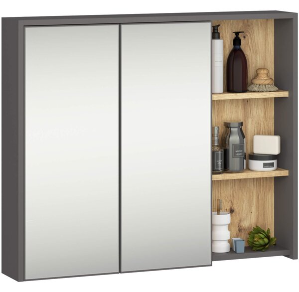 Ak furniture Závěsná koupelnová skříňka se zrcadlem VAMI 90 cm šedý grafit/dub artisan