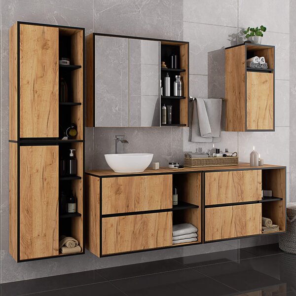 Ak furniture Závěsná koupelnová skříňka VAMI 50 cm dub craft/černá