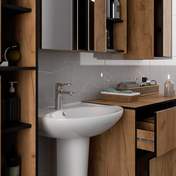 Ak furniture Závěsná koupelnová skříňka VAMI 50 cm dub craft/černá