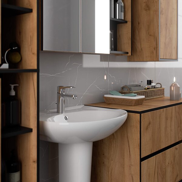 Ak furniture Závěsná koupelnová skříňka VAMI 50 cm dub craft/černá