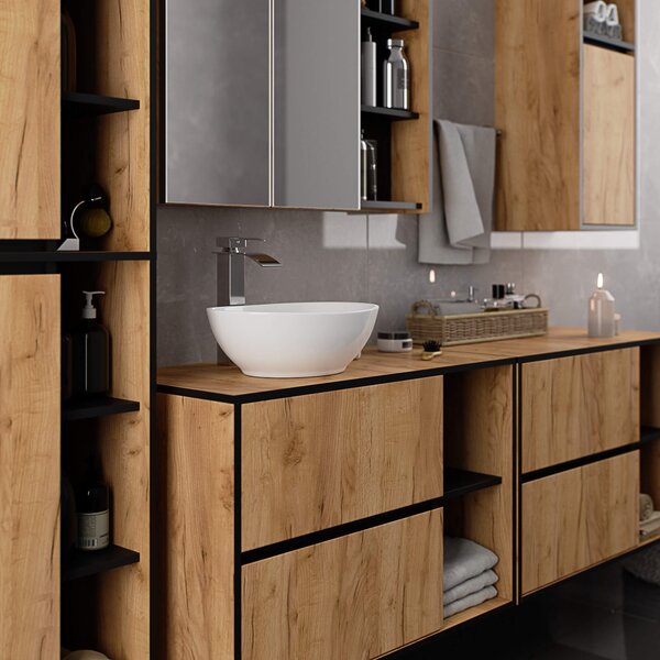 Ak furniture Závěsná koupelnová skříňka VAMI 50 cm dub craft/černá