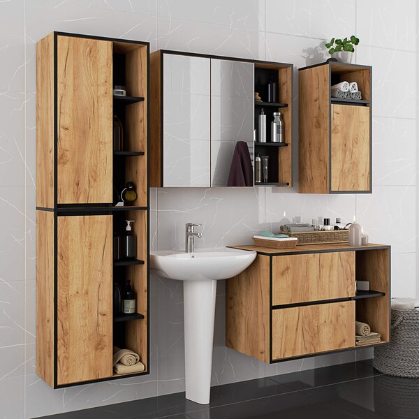 Ak furniture Závěsná koupelnová skříňka VAMI 50 cm dub craft/černá