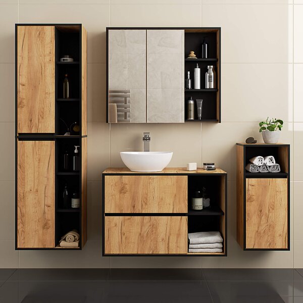 Ak furniture Závěsná koupelnová skříňka VAMI 50 cm dub craft/černá