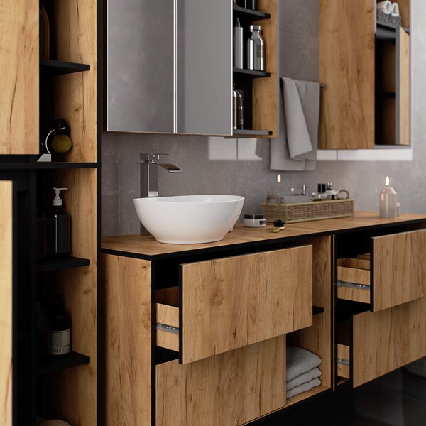 Ak furniture Závěsná koupelnová skříňka VAMI 50 cm dub craft/černá