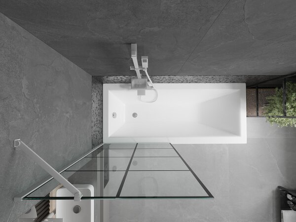 Mexen Next, vanová zástěna 1-křídlová 80 x 150 cm, fixní křídlo, 6 mm čiré sklo s černým vzorem, bílý profil, 895-080-000-00-77-20