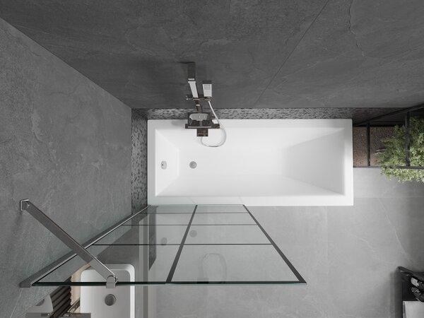 Mexen Next, vanová zástěna 1-křídlová 80 x 150 cm, fixní křídlo, 6 mm čiré sklo s černým vzorem, chromový profil, 895-080-000-00-77-01
