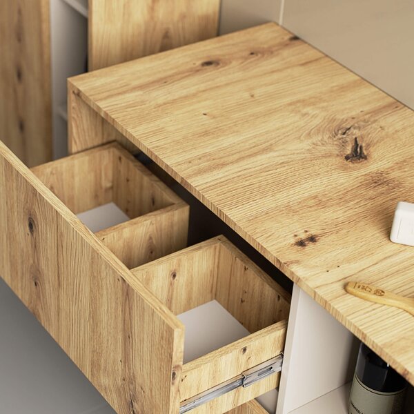 Ak furniture Závěsná skříňka pod umyvadlo VAMI 90 cm dub artisan/kašmírová