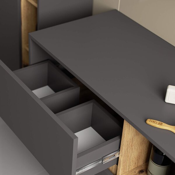 Ak furniture Závěsná skříňka pod umyvadlo VAMI 90 cm grafitová/dub artisan