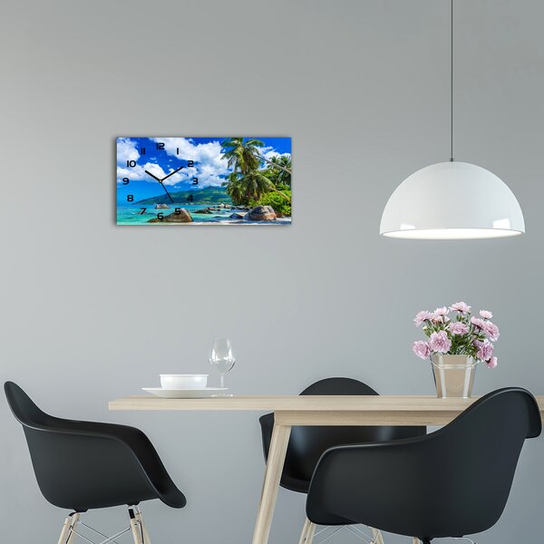 Skleněné hodiny na stěnu tiché Seychely pláž pl_zsp_60x30_f_98176668