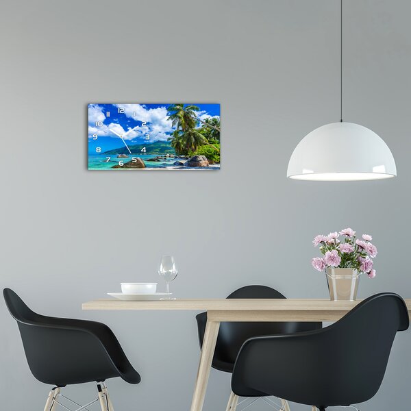 Skleněné hodiny na stěnu tiché Seychely pláž pl_zsp_60x30_f_98176668