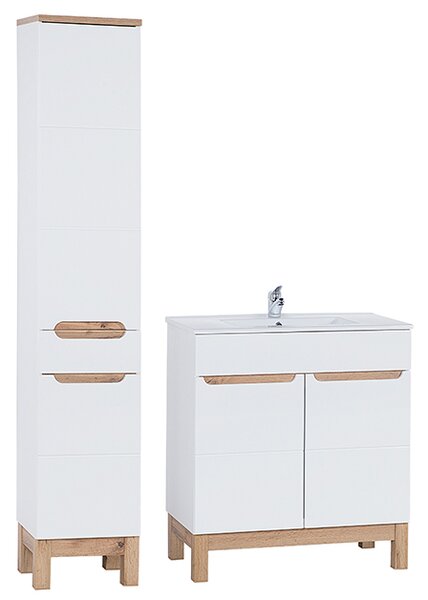 Koupelnová sestava BALI WHITE 80cm s vysokou skříňkou 2D1S a umyvadlem