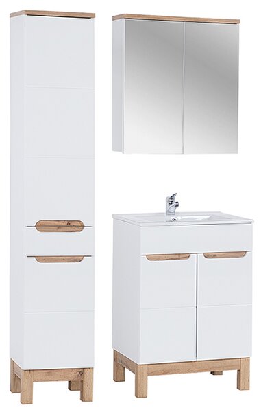 Koupelnová sestava BALI WHITE 60cm s vysokou skříňkou, zrcadlem a umyvadlem