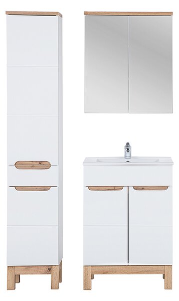 Koupelnová sestava BALI WHITE 60cm s vysokou skříňkou, zrcadlem a umyvadlem