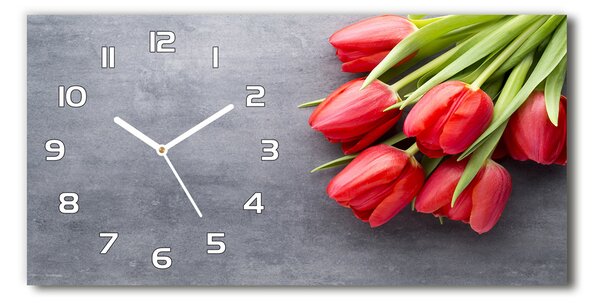 Skleněné hodiny na stěnu Červené tulipány pl_zsp_60x30_f_99719823