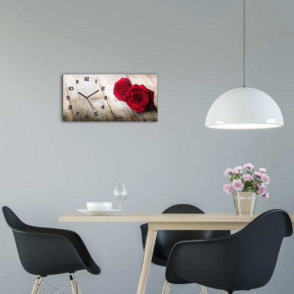 Skleněné hodiny na stěnu Růže na dřevě pl_zsp_60x30_f_99658852