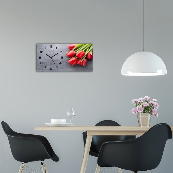Skleněné hodiny na stěnu Červené tulipány pl_zsp_60x30_f_99719823