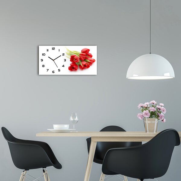 Skleněné hodiny na stěnu Červené tulipány pl_zsp_60x30_f_99817079