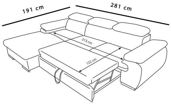 Sedací souprava COOL | 191x281 cm | rozkládací + úložný prostor | LEVÁ | lounge 21 tmavě šedá