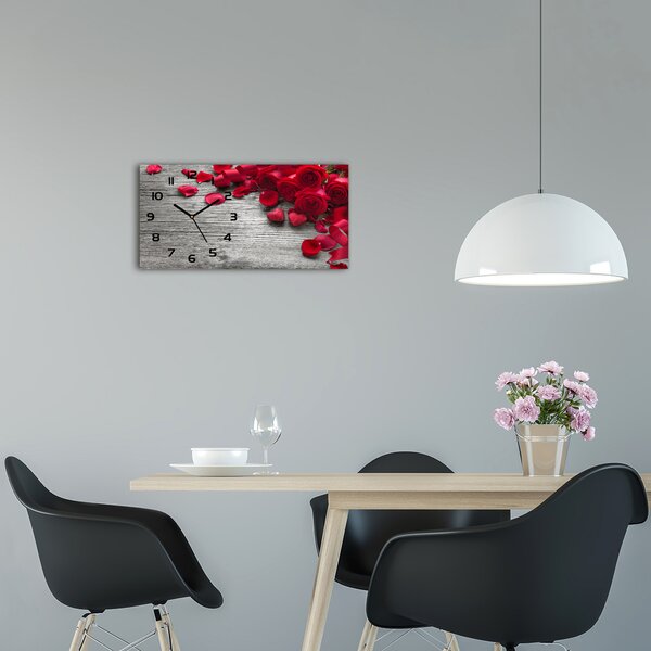 Skleněné hodiny na stěnu tiché Červené růže pl_zsp_60x30_f_99989329