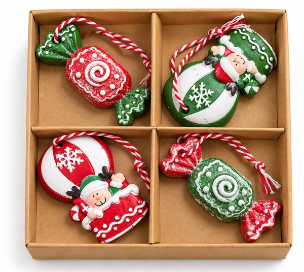 Sada 4 ks vánočních ozdob CANDY ELF 6 cm