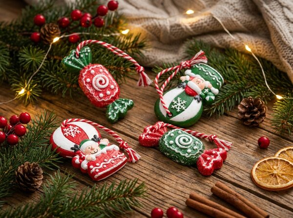 Sada 4 ks vánočních ozdob CANDY ELF 6 cm
