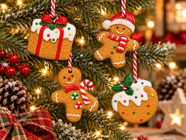 Sada 4 ks vánočních ozdob COOKIE CHRISTMAS 6 cm