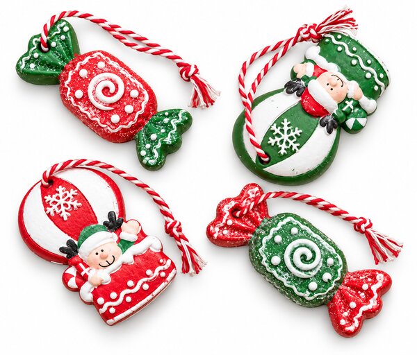 Sada 4 ks vánočních ozdob CANDY ELF 6 cm
