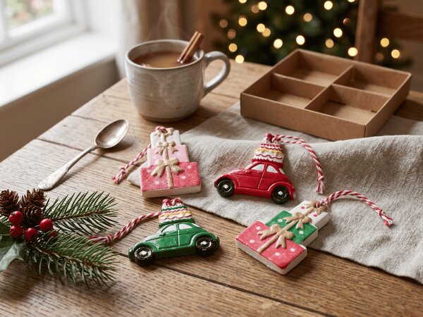 Sada 4 ks vánočních ozdob CHRISTMAS CAR 6 cm