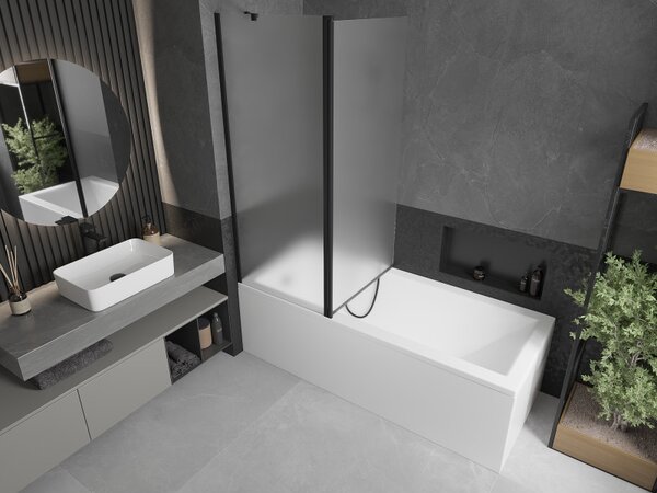 Mexen Flip, 1-křídlová vanová zástěna 140 x 150 cm, 6 mm námraza sklo, černý profil, 894-140-101-70-30