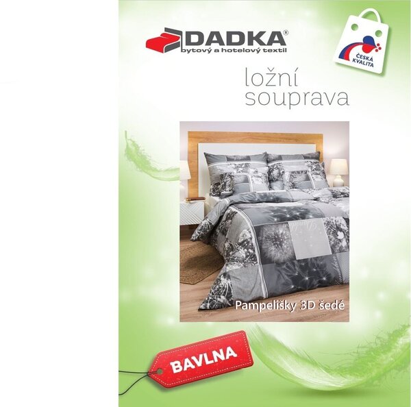 Bavlněné povlečení Pampelišky 3D šedé 140x200, 70x90 cm