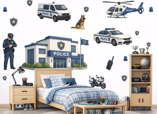 Na stanici policie samolepky na zeď pro chlapce arch 75 x 45 cm