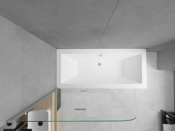 Mexen Cube obdélníková vana 180 x 80 cm s opláštěním a dvoukřídlou zástěnou 100 cm, transparentní, chromová
