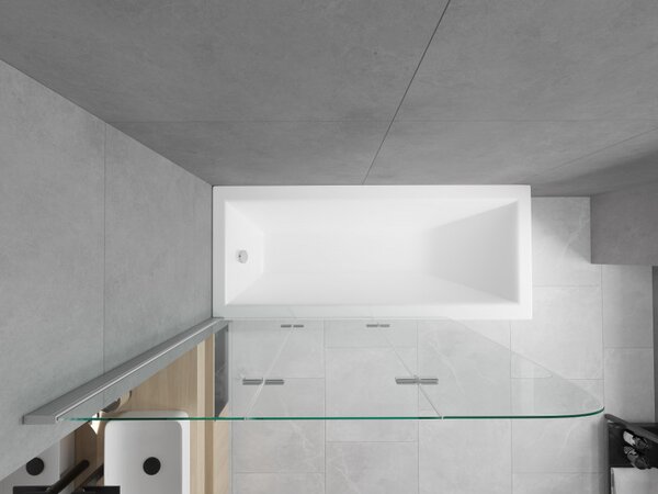 Mexen Cubik obdélníková vana 150 x 70 cm s krytem a tříkřídlou zástěnou 120 cm, transparentní, chrom