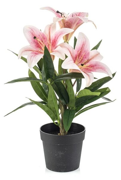 Umělá květina Lilie růžová v květináči, 33cm