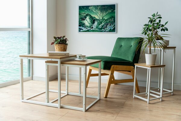 Sada 2 konferenčních stolků PRAVEN Craft bílá
