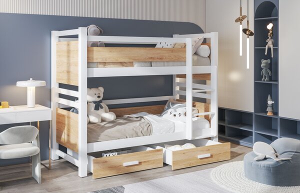 Dvoupatrová postel s úložným prostorem 80x180 UNA 1 - bílá / dub artisan, pravé provedení