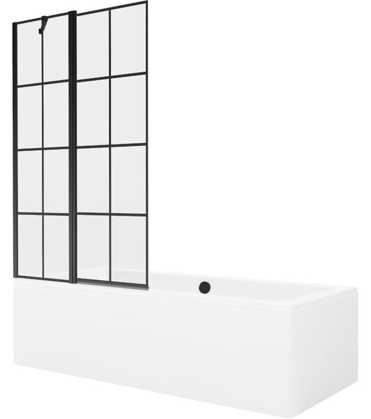 Mexen Cube obdélníková vana 180 x 80 cm s pláštěm 1-křídlovou zástěnou 100 cm, Černý vzor