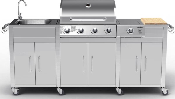 Nerezová zahradní BBQ kuchyně s umyvadlem BestBerg BBBQ-29SS / 5 hořáků / 17,2 kW / stříbrná