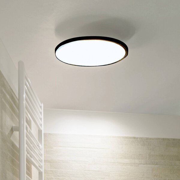 LIGHTME LED stropní svítidlo Aqua Ø 30,2 cm černé, Černá, Koupelna, Hliník, Moderní