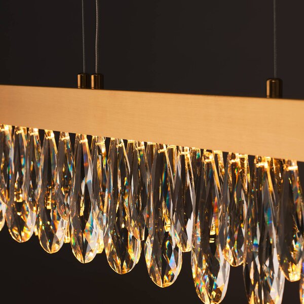 Brilliant Závěsné světlo LED Celestia, délka 110 cm, mosazná barva, křišťál, stmívatelný, Mosaz / zlato, Obývací pokoj / jídelna, kov