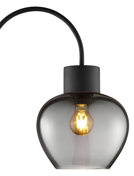Brilliant Stojací lampa Ligari, černá/kouřově šedá, výška 164 cm kov/sklo, Hliník / šedá / zinek, Obývací pokoj / jídelna, Sklo