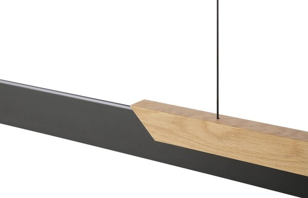 Brilliant Závěsné světlo LED Arcus, černé/hnědé délka 121 cm kov/dřevo, stmívatelný, Černá, Obývací pokoj / jídelna, kov