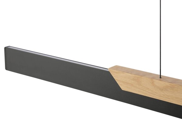 Brilliant Závěsné světlo LED Arcus, černé/hnědé délka 121 cm kov/dřevo, stmívatelný, Černá, Obývací pokoj / jídelna, kov