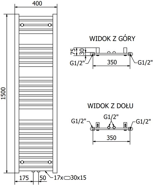 Mexen Hades, elektrické topné těleso 1500 x 400 mm, 600 W, chromová, W104-1500-400-2600-01