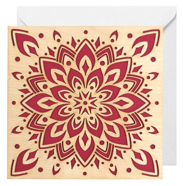 AMADEA Dřevěné přáníčko mandala, červené, 15 cm bez textu, český výrobek