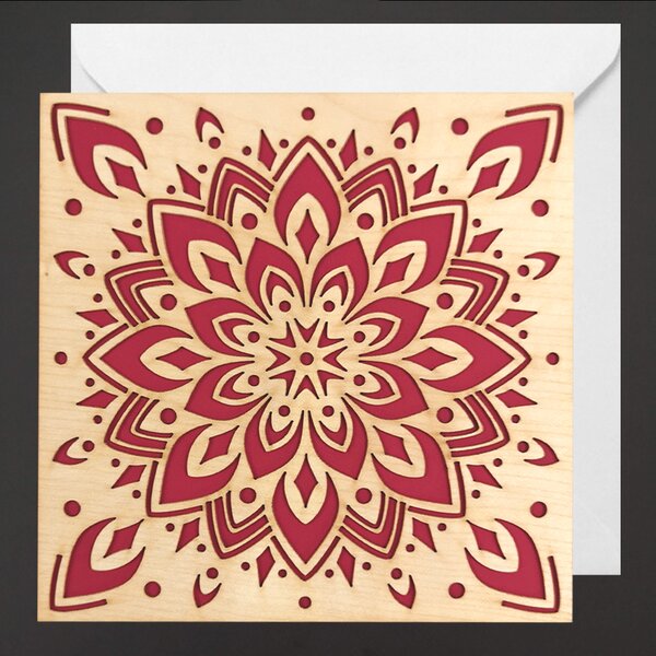 AMADEA Dřevěné přáníčko mandala, červené, 15 cm bez textu, český výrobek
