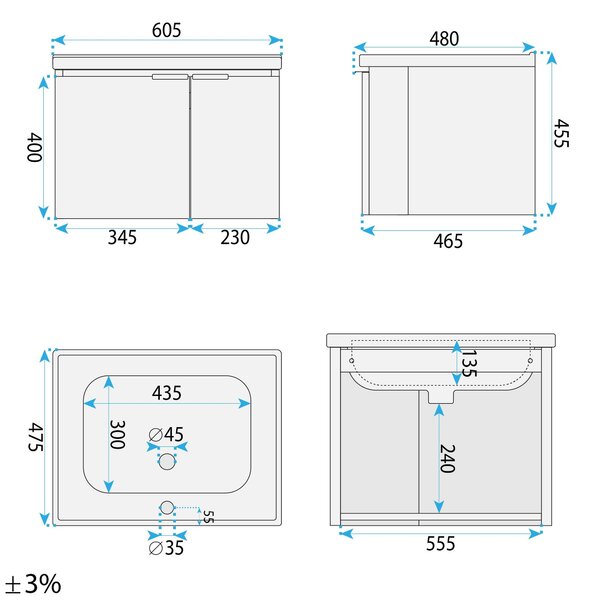 Sestava koupelnového nábytku s umyvadlem Nova DB06-60 60cm