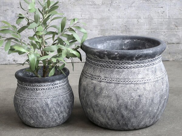 Šedý antik cementový obal na květináč se vzorem Cholet L - Ø 32*29cm - Chic Antique