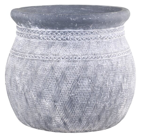 Šedý antik cementový obal na květináč se vzorem Cholet L - Ø 32*29cm - Chic Antique
